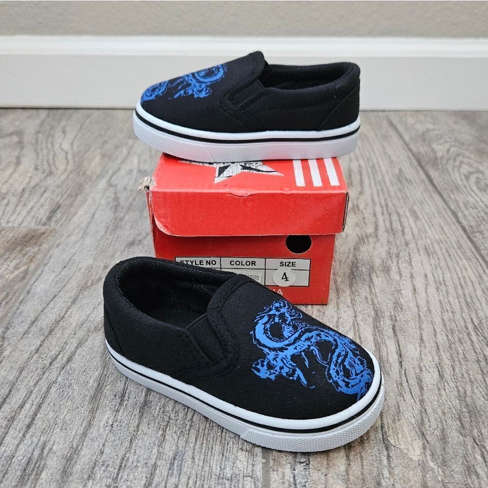 Rockland Black and Blue Dragon Slip On Shoes Size 4T